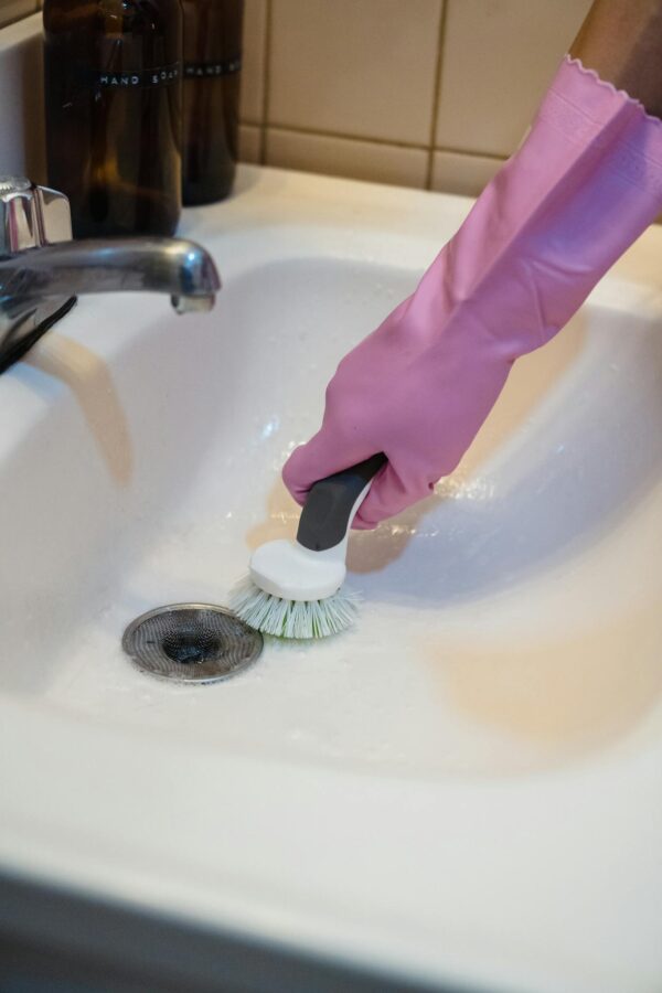 Close-up of Cleaning the Sink
